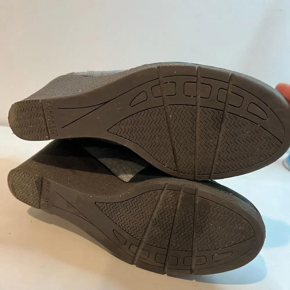 Sperry Top Slider Hadley Wedge booties Black Grey Suede wedges SZ 9